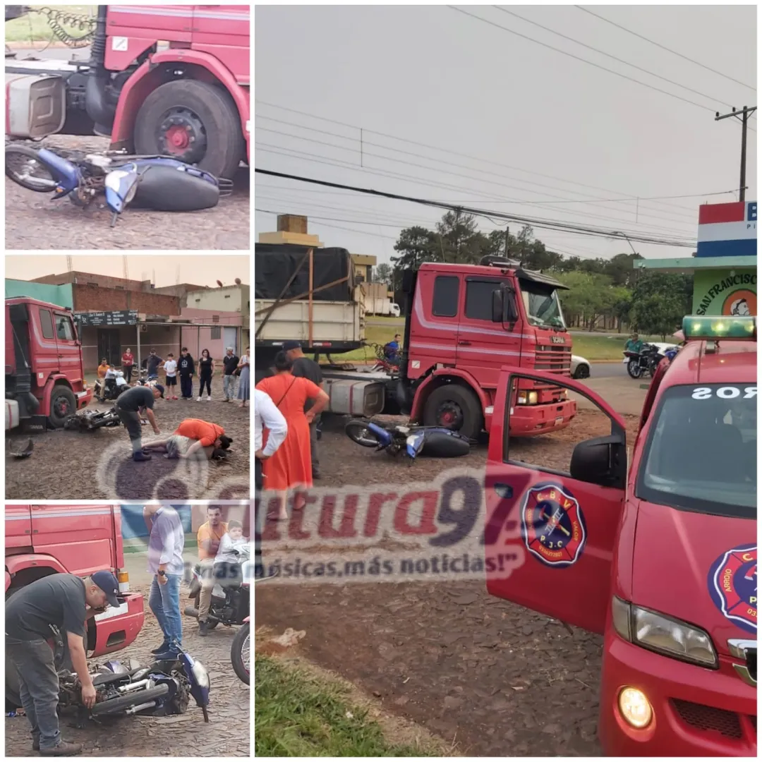 Accidente con suerte: Joven choca contra camión y sufre solo lesiones leves