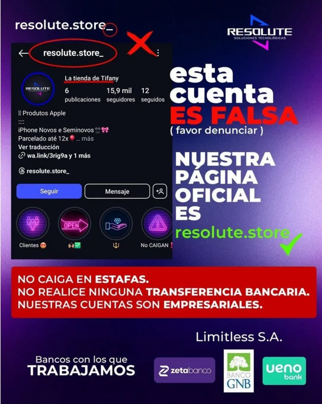 Resolute Soluciones Tecnológicas advierte, no deje engañar