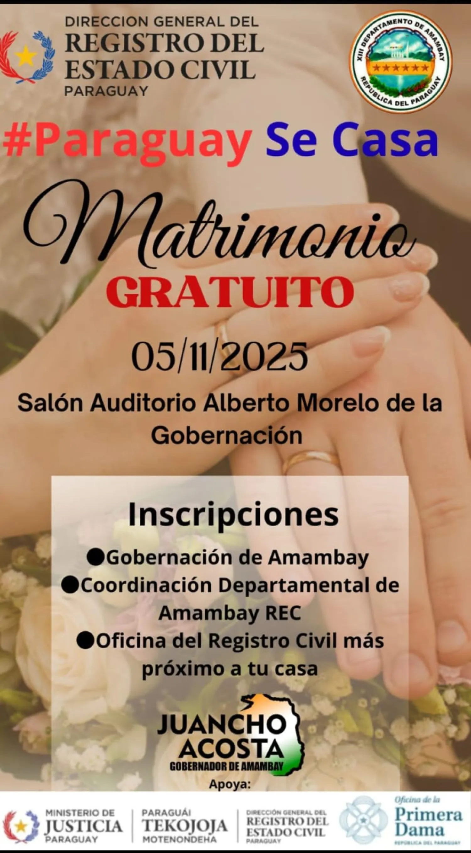 Paraguay se casa: Casamiento comunitario por lo civil se realizará en Pedro Juan Caballero