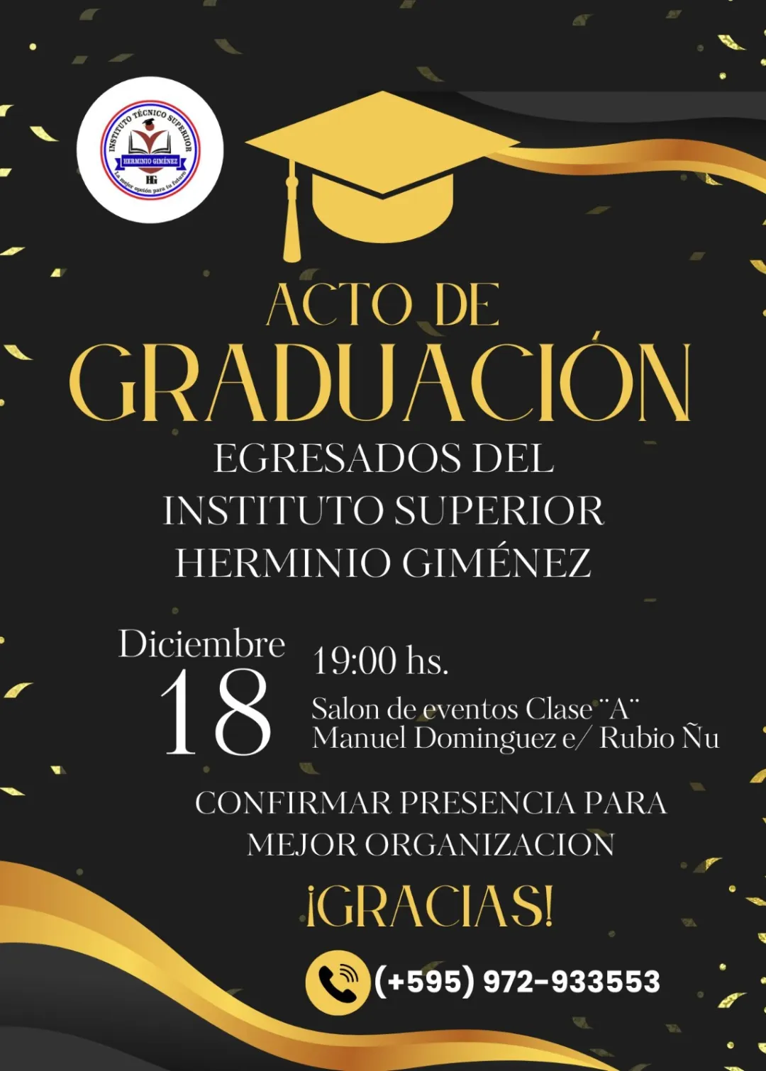 Acto de graduación de los primeros egresados del Instituto Técnico Superior Herminio Giménez